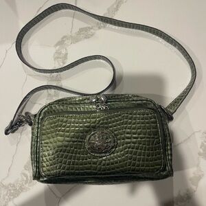 NWOT Kathy Van Zeeland Green Croco Crossbody Bag w/ Card Holder & Mirror
